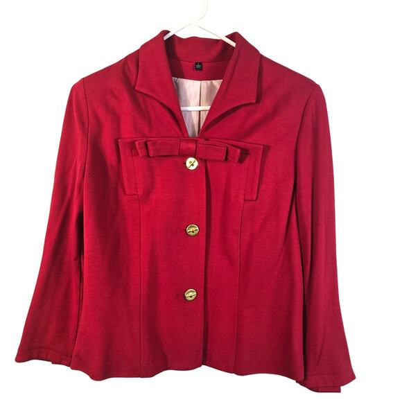 Cabi Beau Jacket Women's 6 Red Gold Button Blazer Bow Classic Career Romantic - Picture 1 of 15